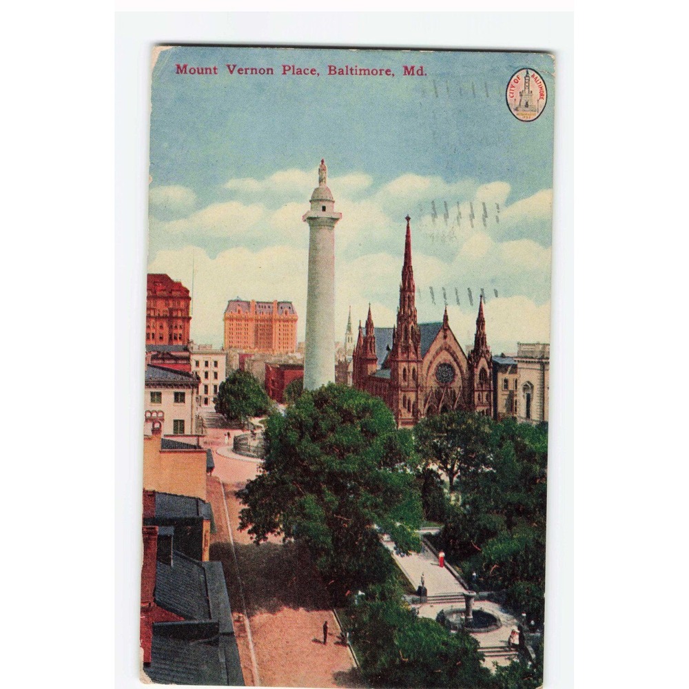 Vintage 1911 Mount Vernon Place Baltimore Maryland Postcard Washington Monument